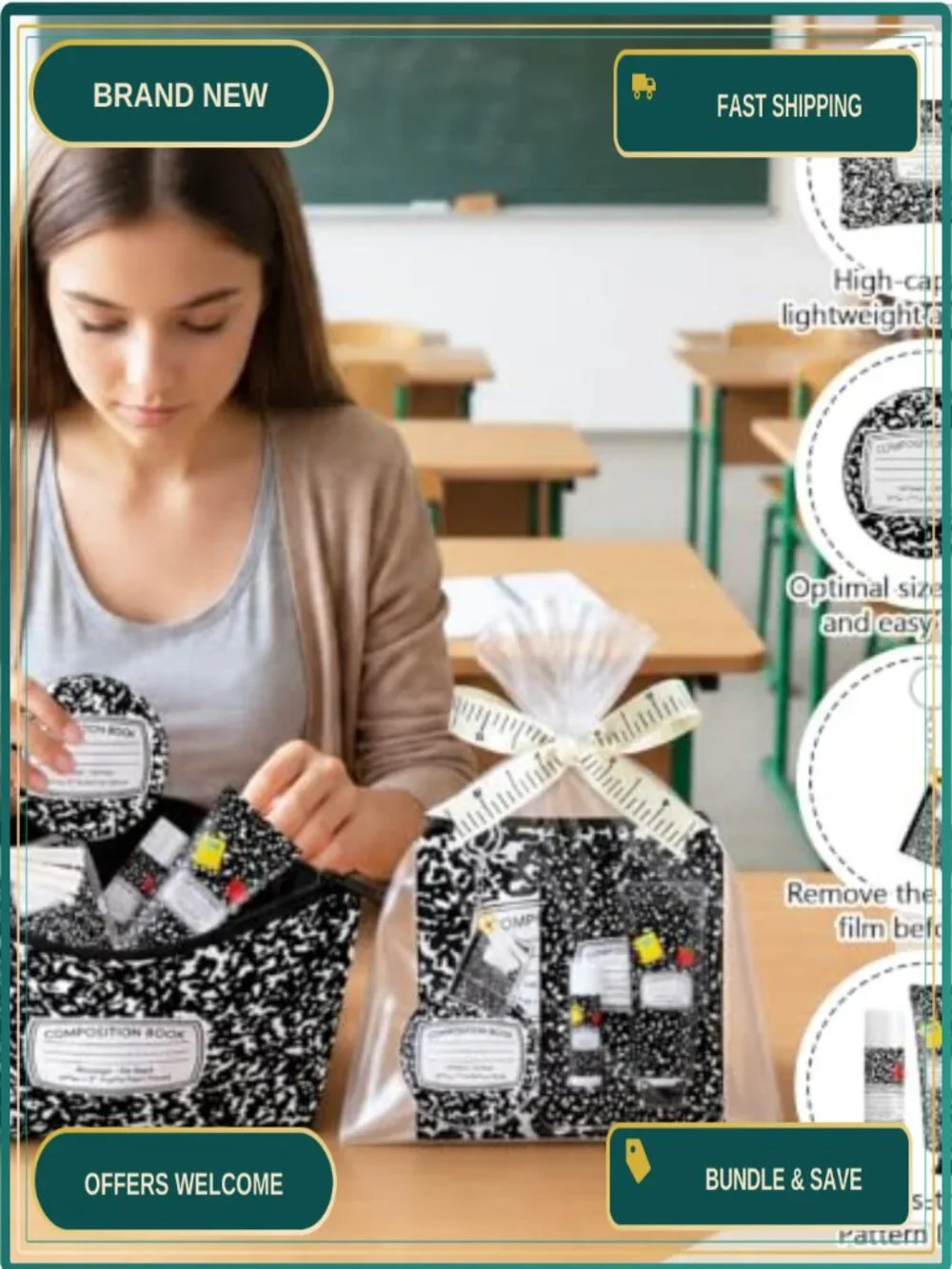 School Theme Cosmetic Bags Set with Hand Cream Lip Balm Mirrors Keychains